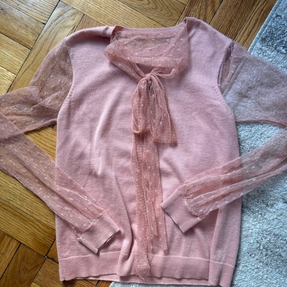 RED Valentino blush pink knit sweater with sheer polka dot tulle sleeves and att - Picture 1 of 6